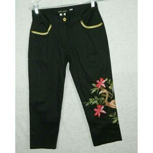 Monica Magni Pants Black Embroidery Cropped Sz 42‎